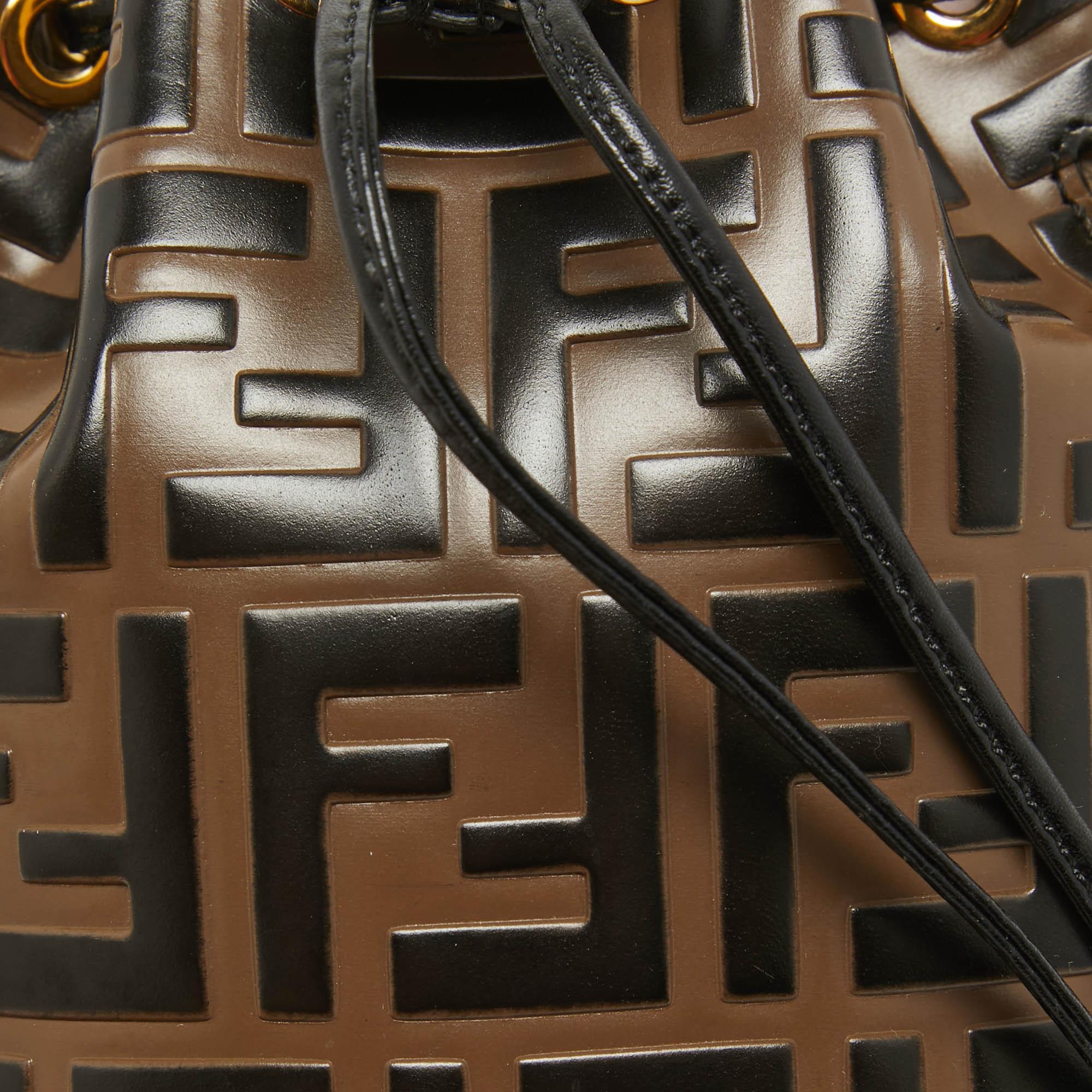 Fendi Brown/Black Zucca Leather Mini Mon Tresor Drawstring Bucket Bag 8