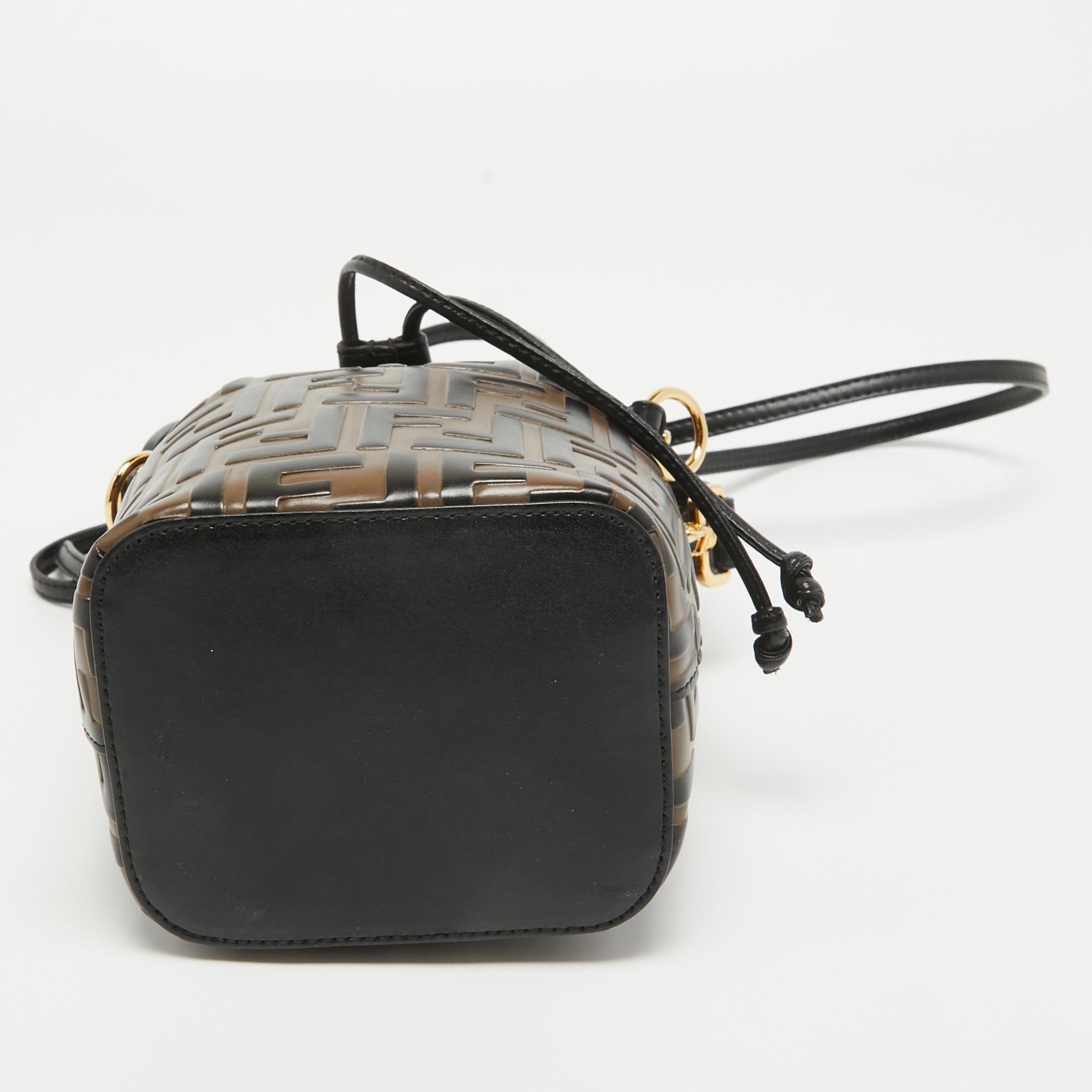 Fendi Brown/Black Zucca Leather Mini Mon Tresor Drawstring Bucket Bag 2
