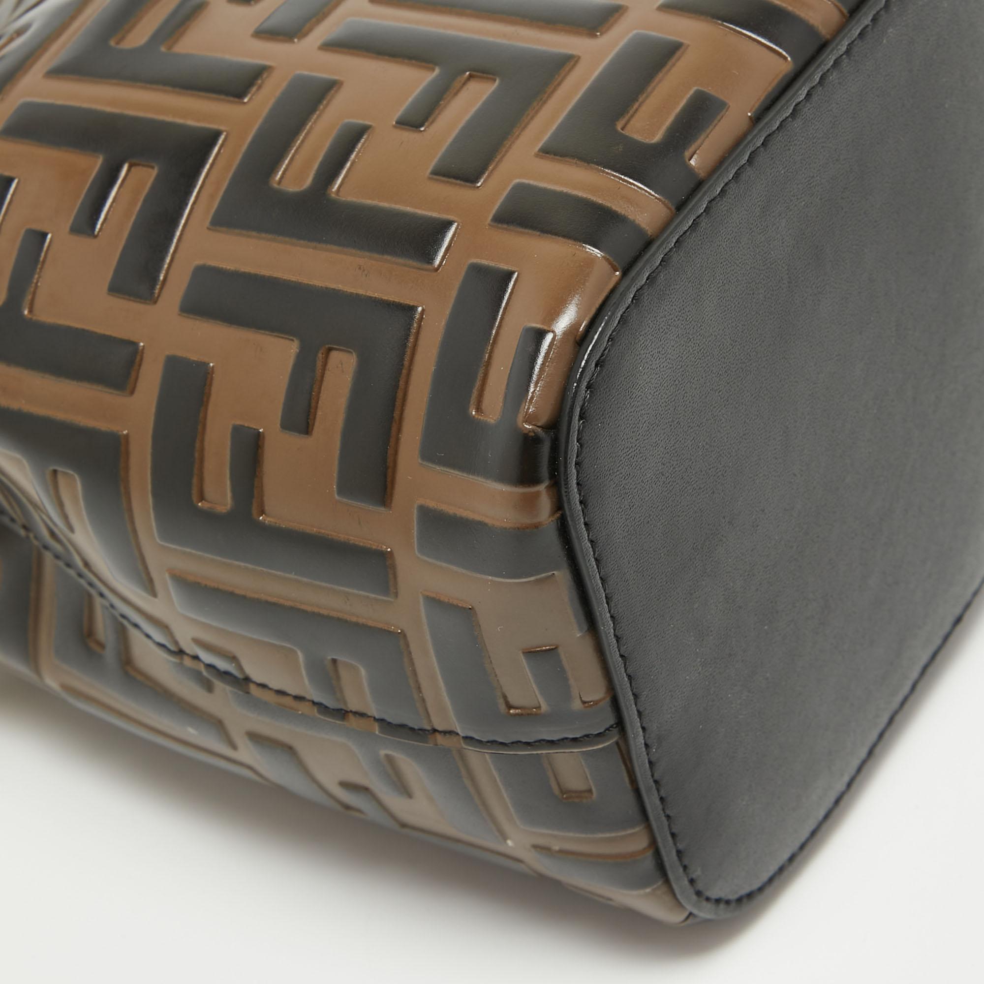 Fendi Brown/Black Zucca Leather Mini Mon Tresor Drawstring Bucket Bag 3