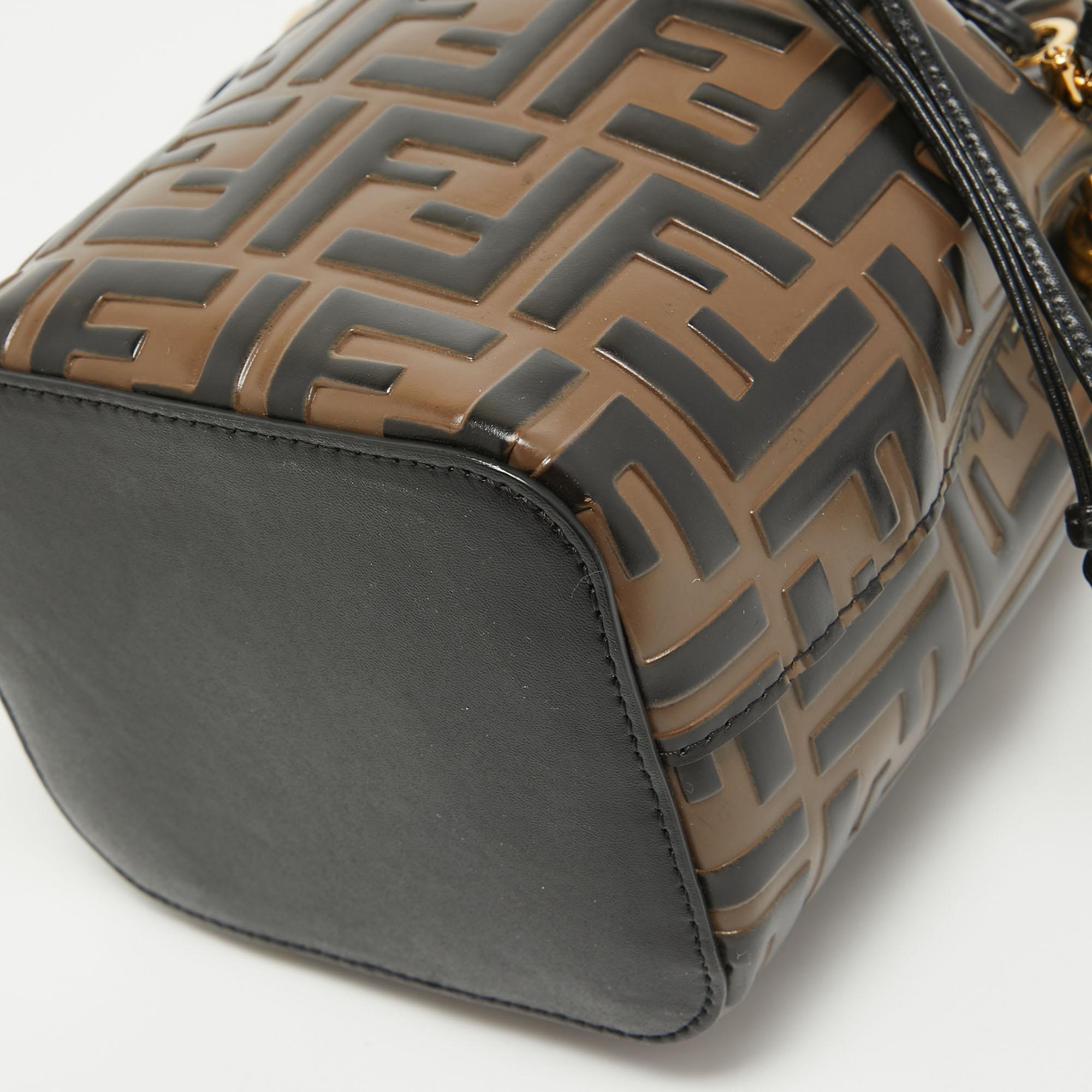 Fendi Brown/Black Zucca Leather Mini Mon Tresor Drawstring Bucket Bag 4