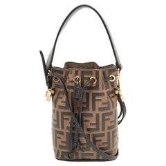 Fendi Brown/Black Zucca Leather Mini Mon Tresor Drawstring Bucket Bag