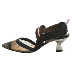Fendi Brown/Black Zucca Mesh and Canvas Colibri Slingback Pumps Size 37.5