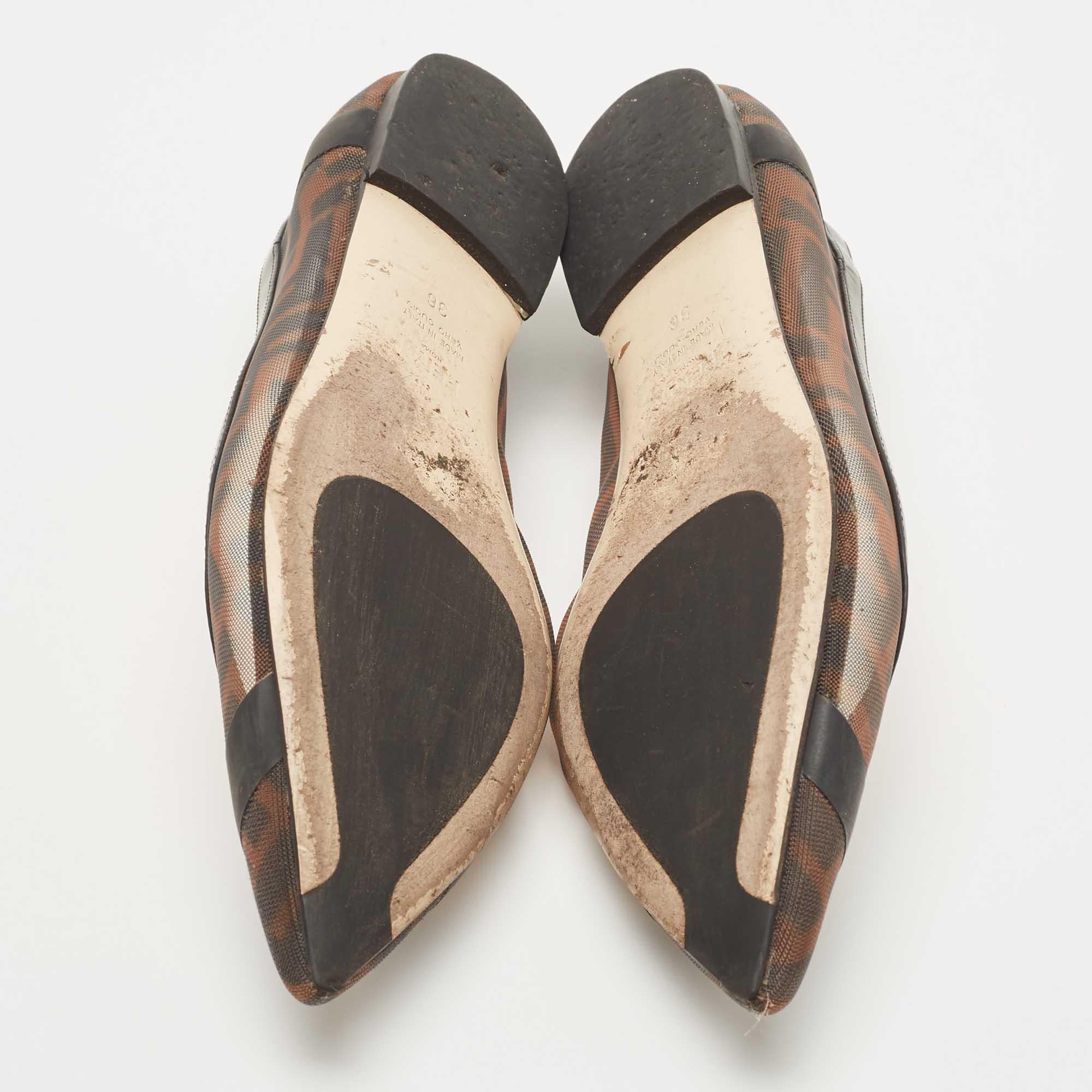 Fendi Brown/Black Zucca Mesh and Leather Colibri Ballet Flats Size 36 2