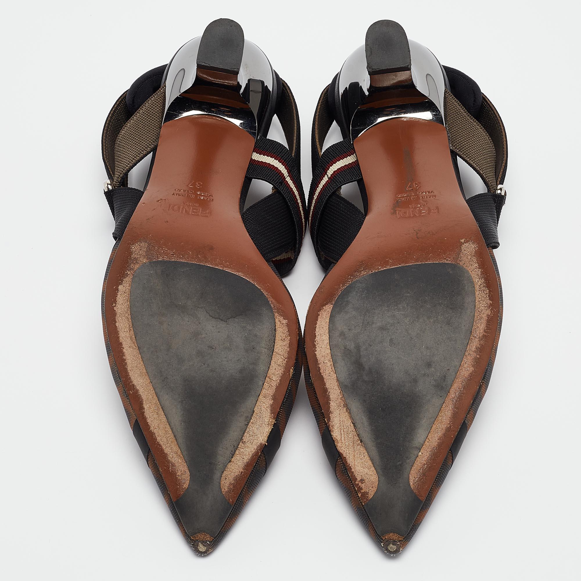 Fendi Brown/Black Zucca Mesh and Leather Colibri Pumps Size 37 2