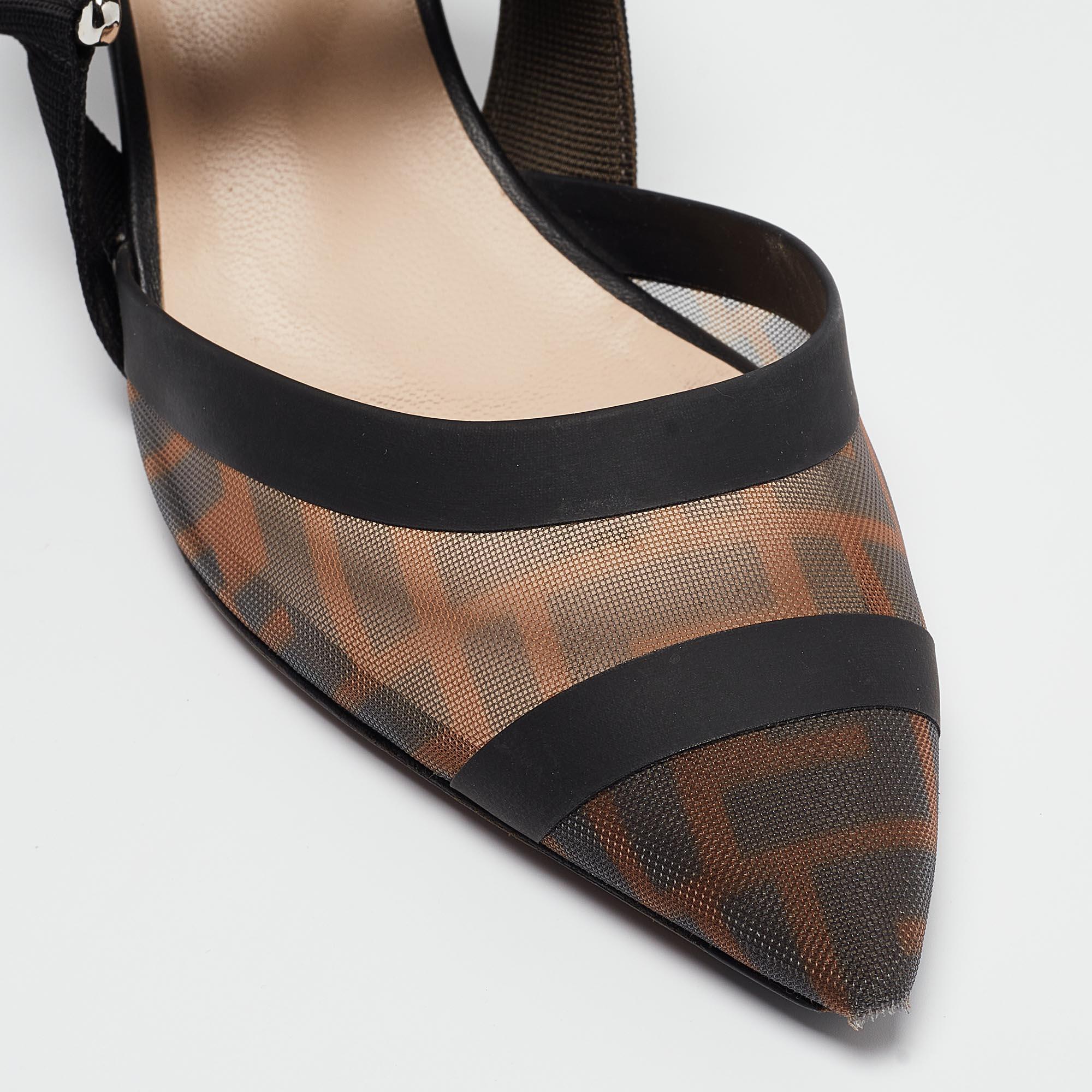 Fendi Brown/Black Zucca Mesh and Leather Colibri Pumps Size 37 3