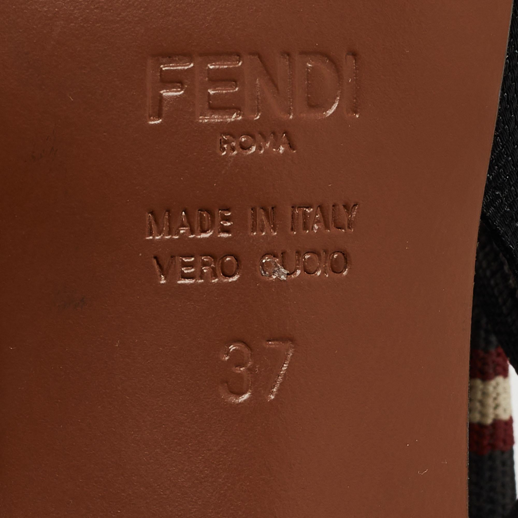 Fendi Brown/Black Zucca Mesh and Leather Colibri Slingback Pumps Size 37 For Sale 4
