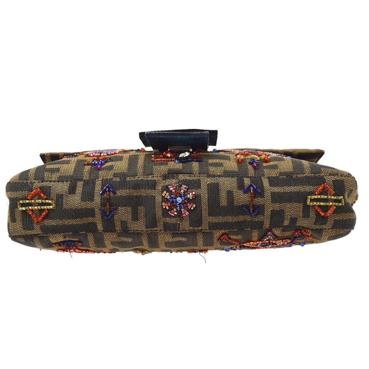 FENDI Marrone Nero Zucca Monogram Logo Lucertola Pelle Esotica Borsa Baguette Flap in vendita 2
