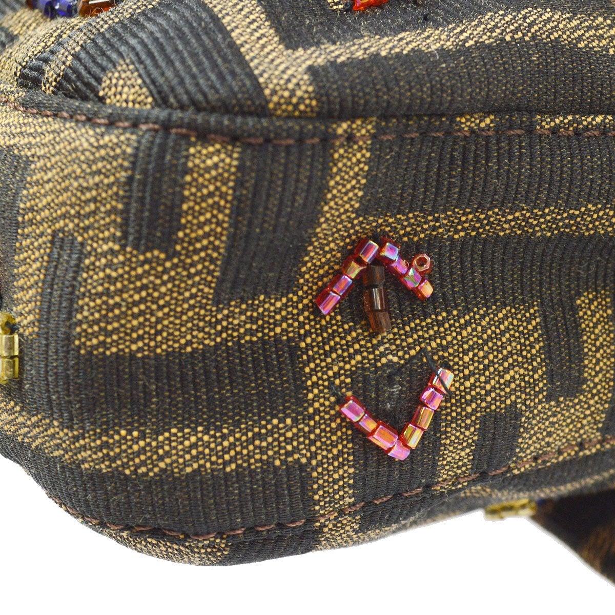 FENDI Marrone Nero Zucca Monogram Logo Lucertola Pelle Esotica Borsa Baguette Flap in vendita 3