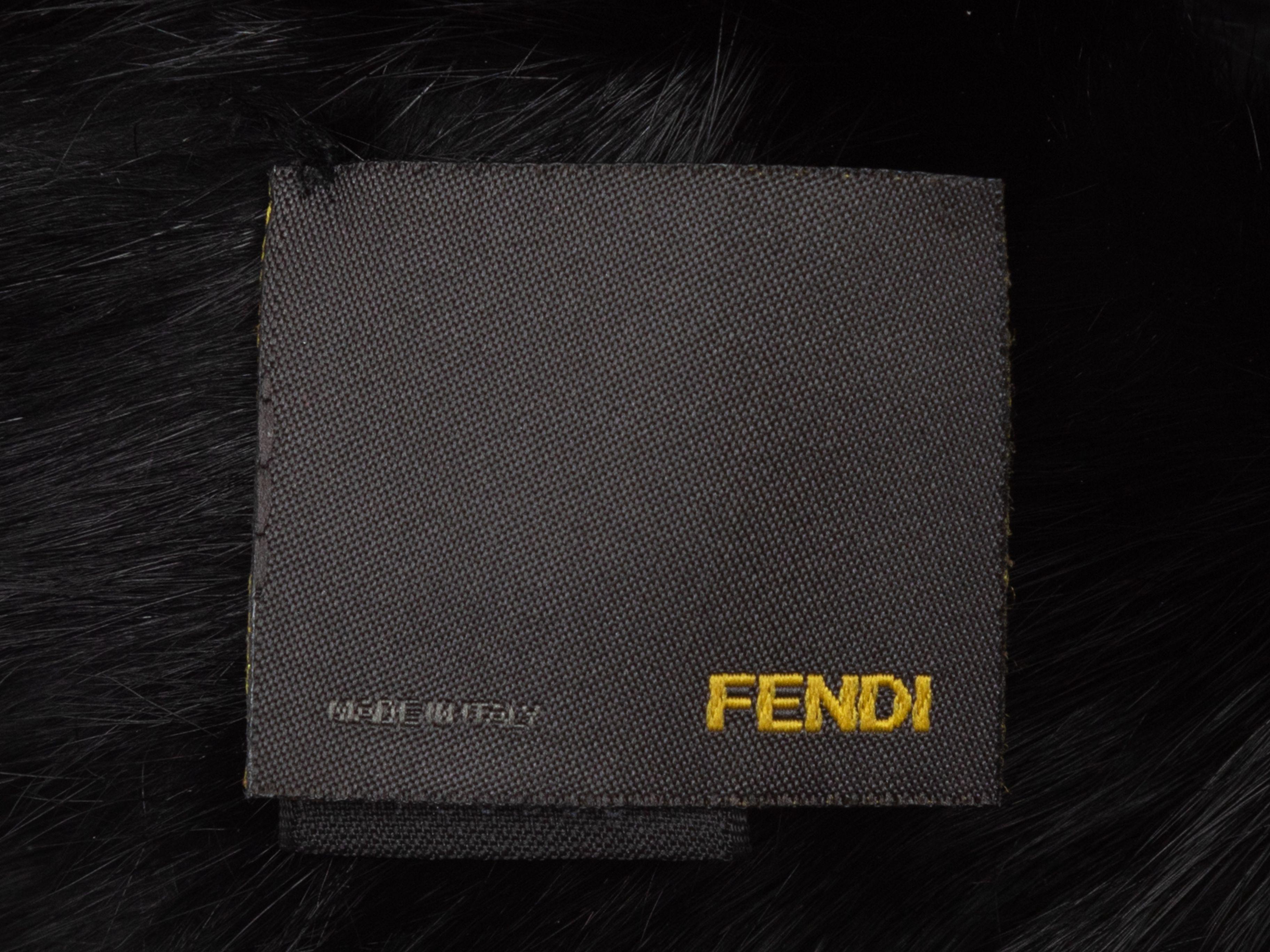 Product Details: Brown and black wool Zucca intarsia patterned neck warmer by Fendi. Rabbit fur trim at edges. 11