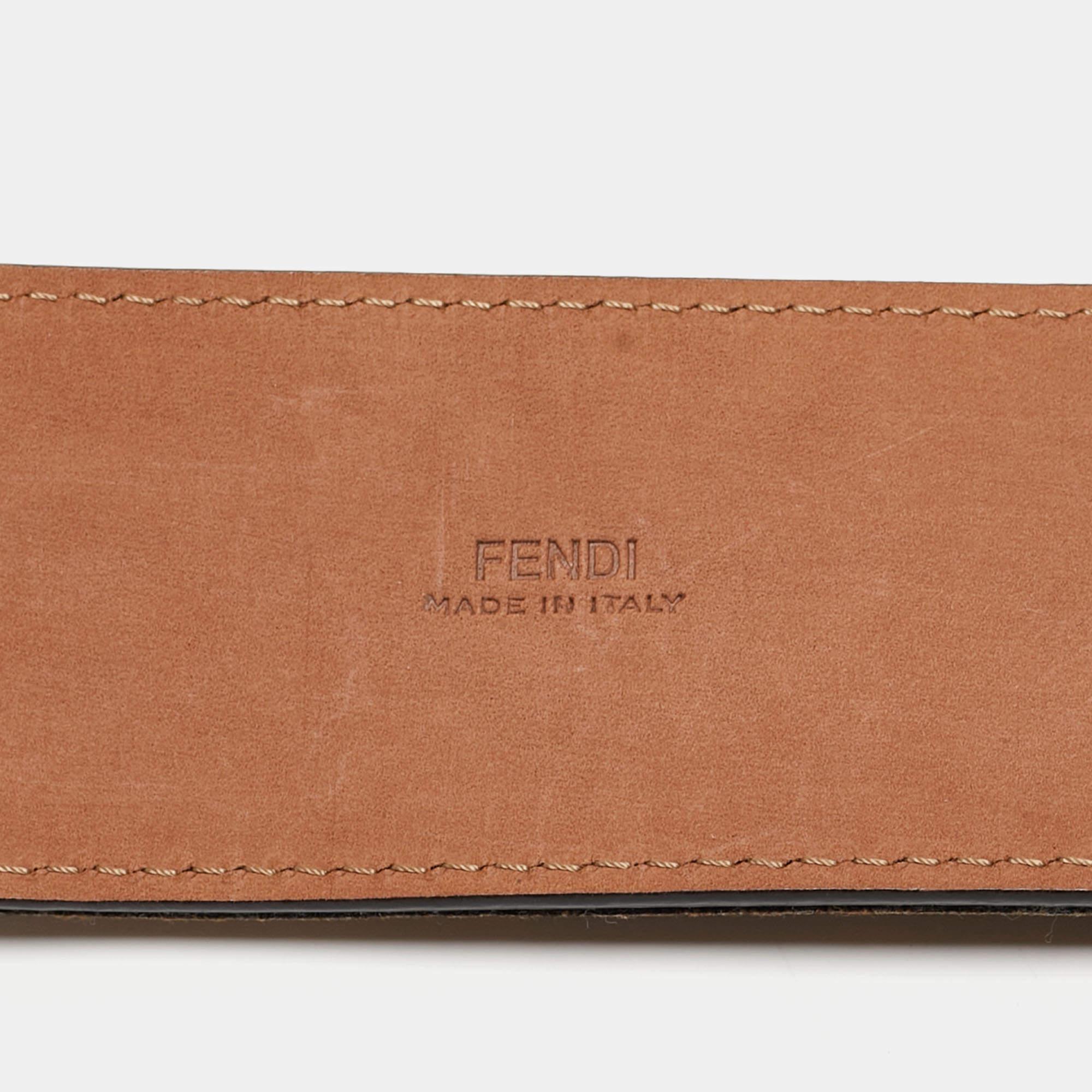 Fendi Brown/Black Zucca Velvet and Pleated Leather Waist Belt 85CM In Excellent Condition For Sale In Dubai, Al Qouz 2