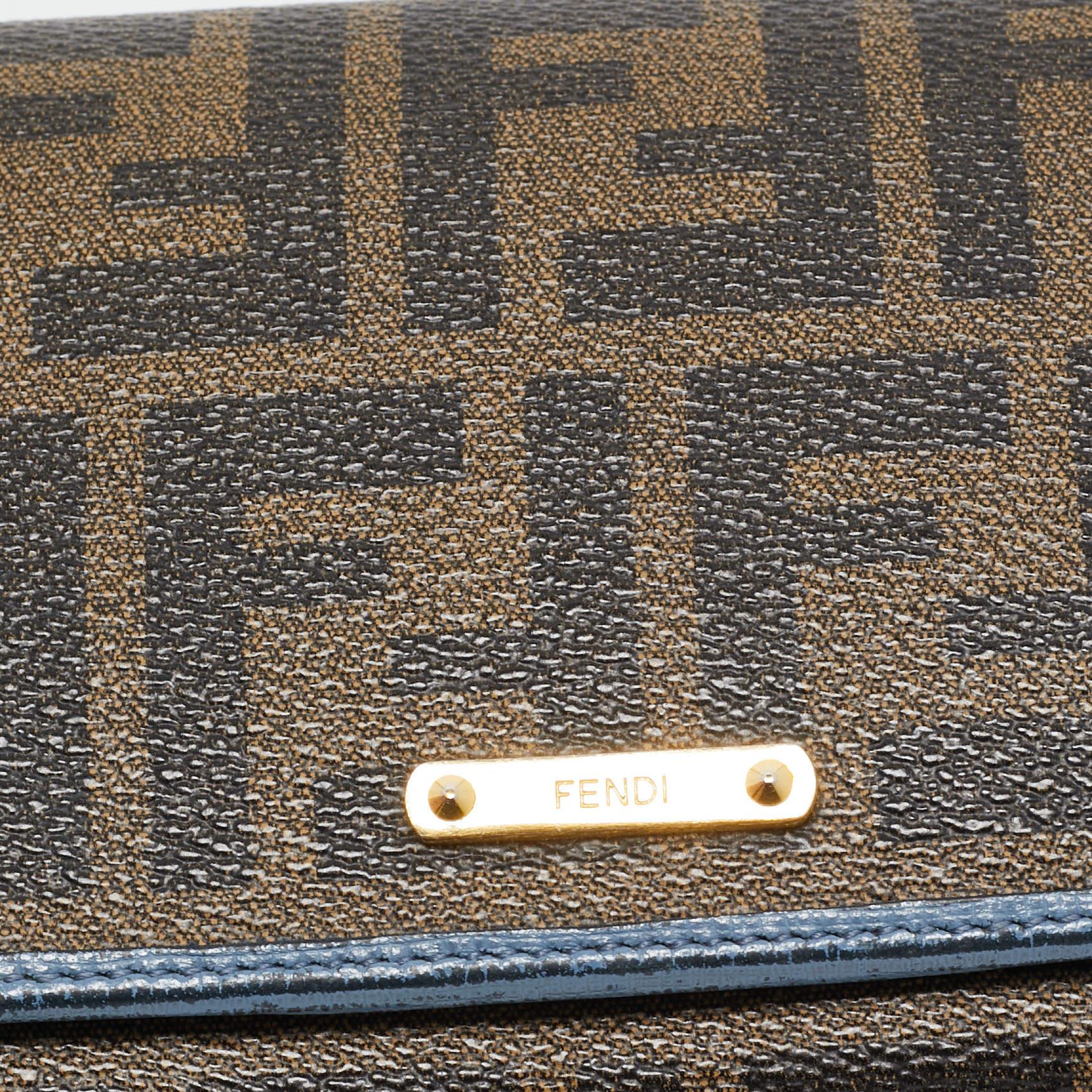 Fendi Brown/Blue Zucca Coated Canvas and Leather Flap Continental Wallet 1