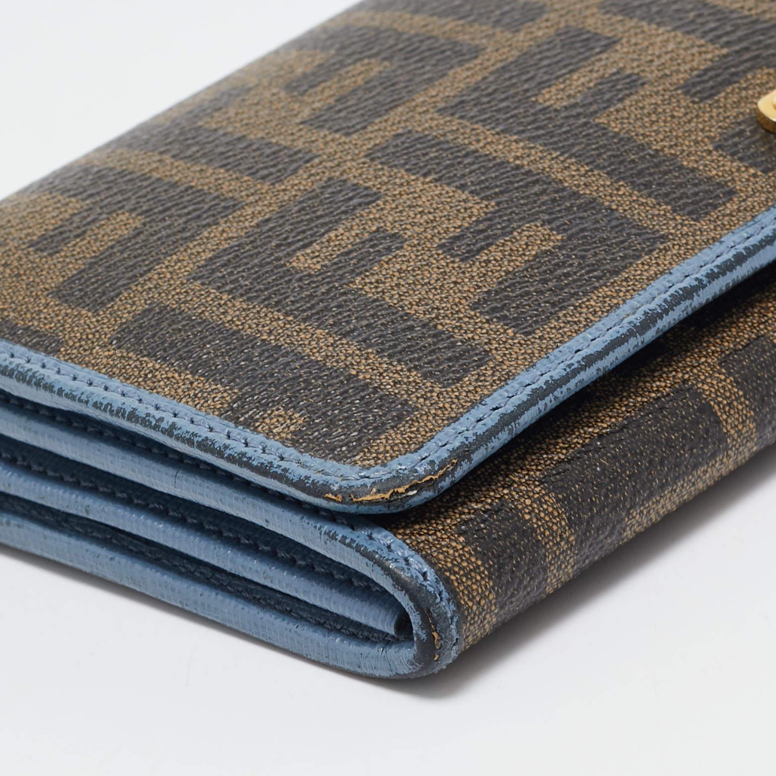 Fendi Brown/Blue Zucca Coated Canvas and Leather Flap Continental Wallet 4