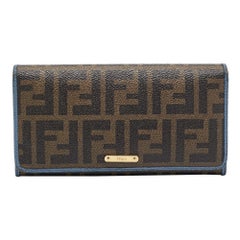 Fendi Brown/Blue Zucca Coated Canvas and Leather Flap Continental Wallet