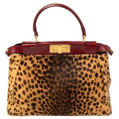 Fendi Braun/Burgund Kalbshaar und Leder Medium Peekaboo Top Handle Tasche