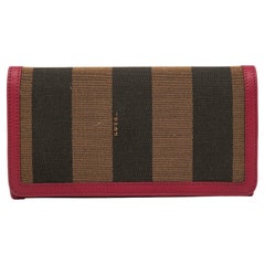 Fendi Brown/Burgundy Pequin Canvas and Leather Continental Wallet