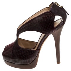 Fendi Brown/Burgundy Python Strappy Peep Toe Platform Sandals Size 36.5