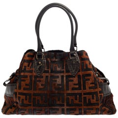 Fendi Brown Calfhair, Suede and Leather Chef De Jour Bag