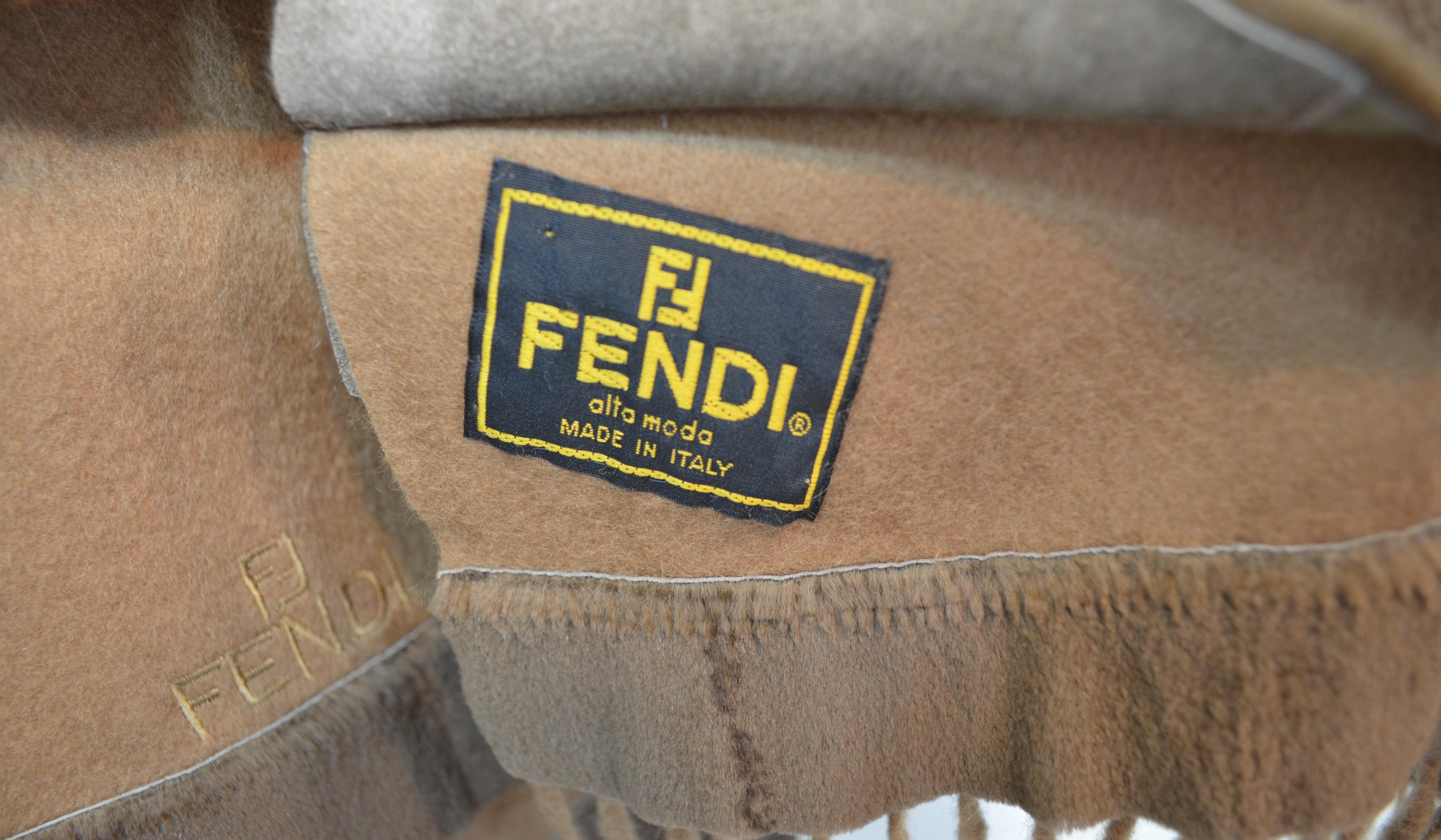Fendi Brown Cashmere Shawl with Mink Fur Trim In Excellent Condition In Carmel, CA