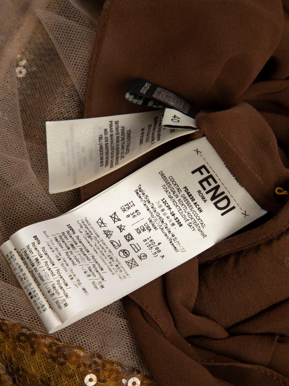 Fendi Brown Checkered Sequin Ruched Dress Size S 1