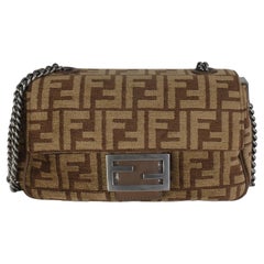Fendi Brown Chenille Vitello Seta FF Midi Chain Baguette