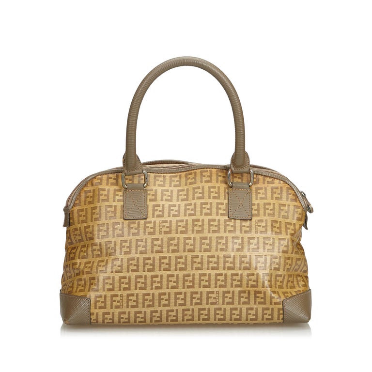 Fendi Brown Coated Canvas Fabric Zucchino Handbag Italy For Sale at 1stDibs