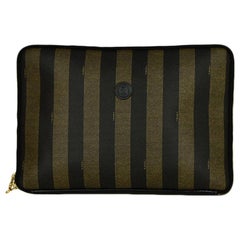 Fendi Brown Coated Canvas Pequin Striped Medium Portfolio