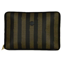 Fendi Brown Coated Canvas Pequin Striped Medium Portfolio 