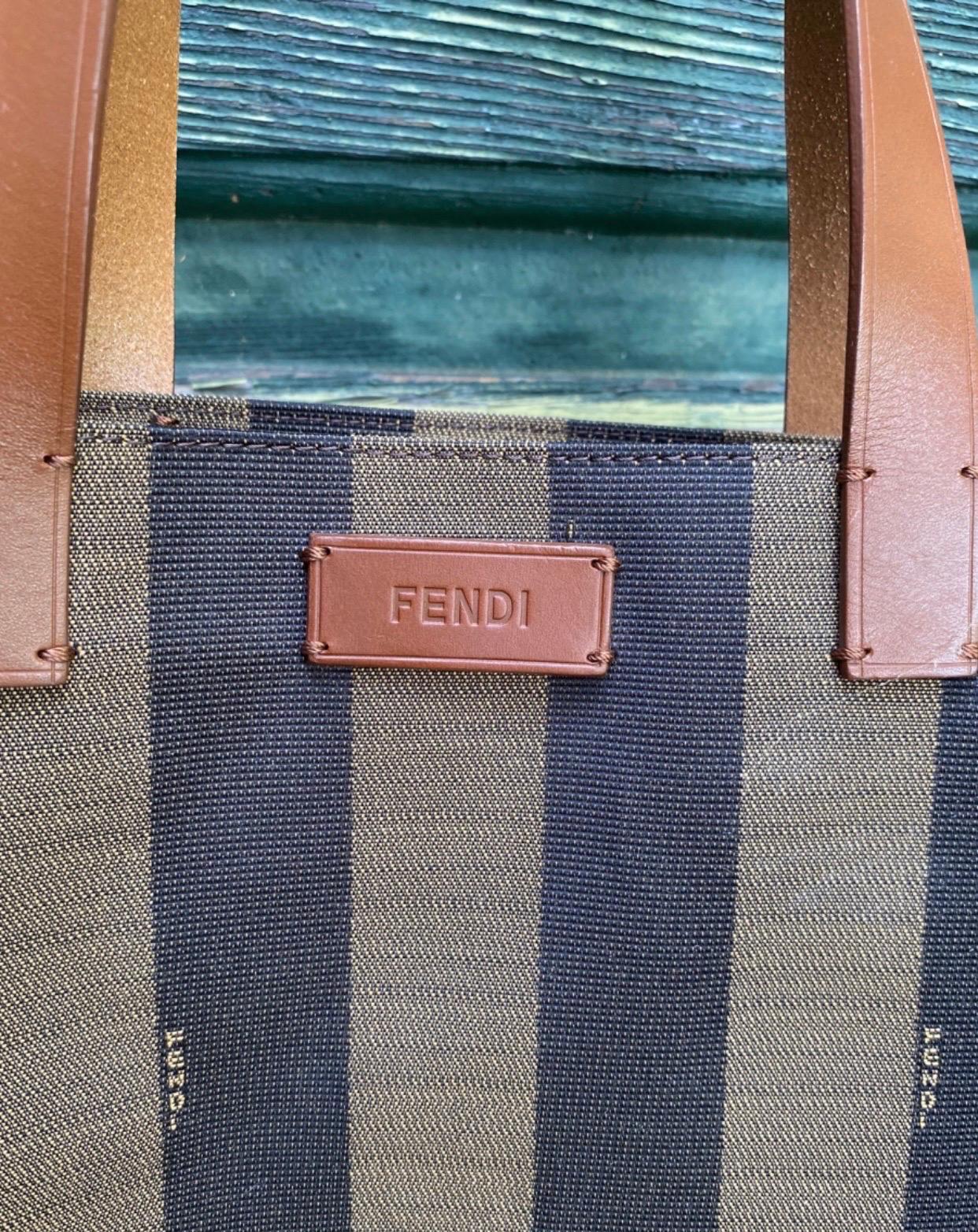Fendi brown cotton stripes Shopper In Excellent Condition In Carnate, IT