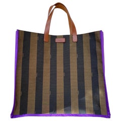 Fendi brown cotton stripes Shopper
