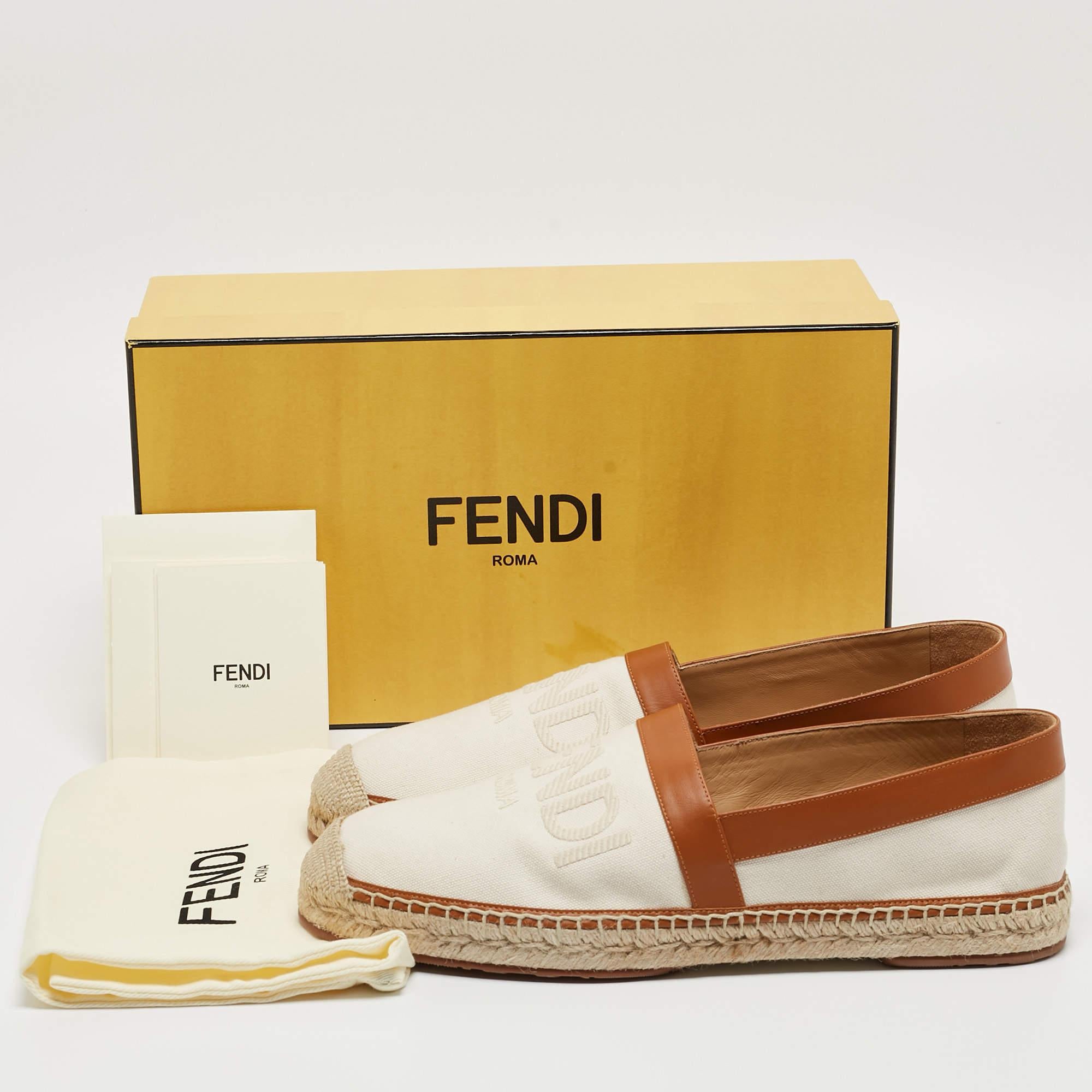 Fendi Brown/Cream Canvas And Leather Slip On Loafers Size 43 4