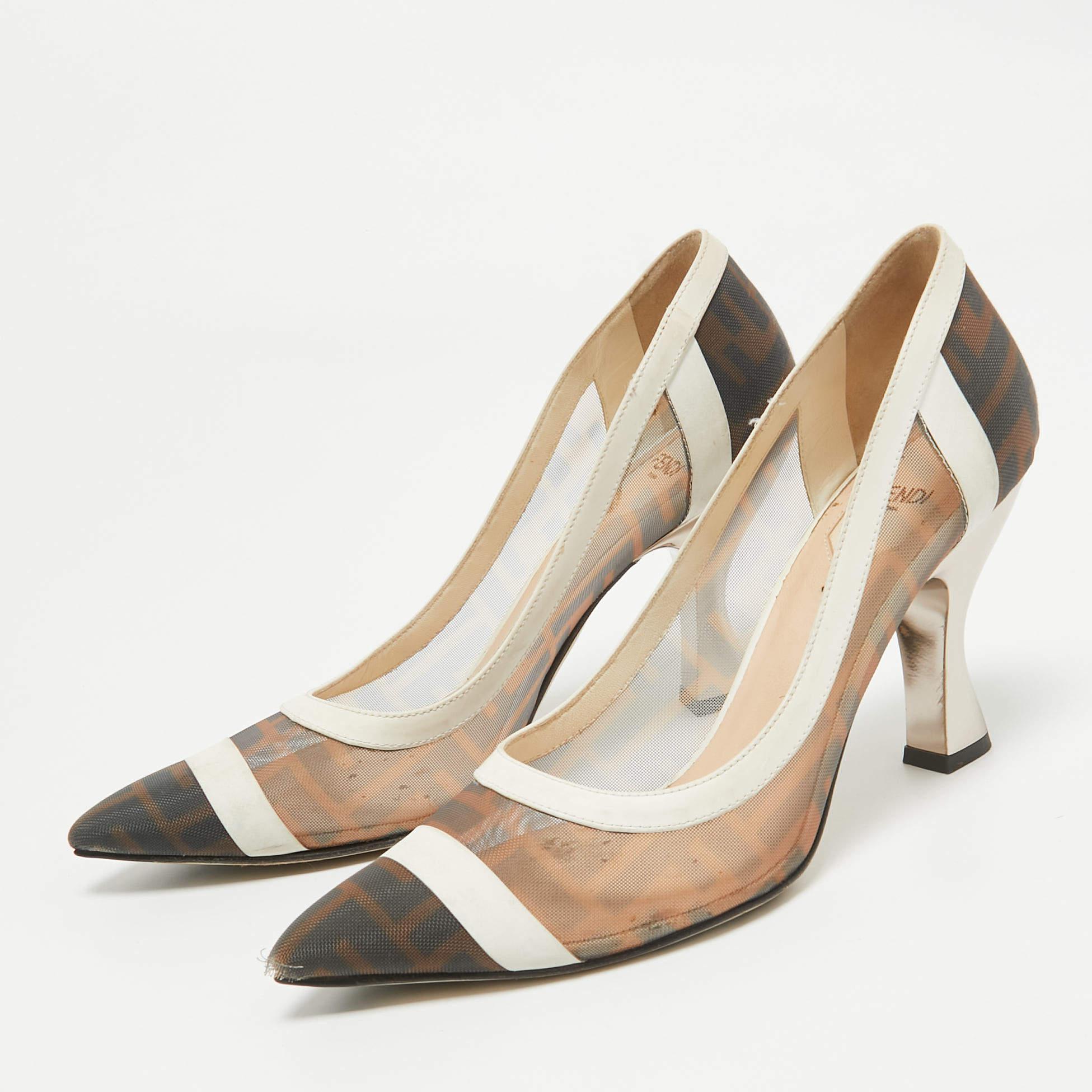 Make a chic style statement with these designer pumps. They showcase sturdy heels and durable soles perfect for your fashionable outings