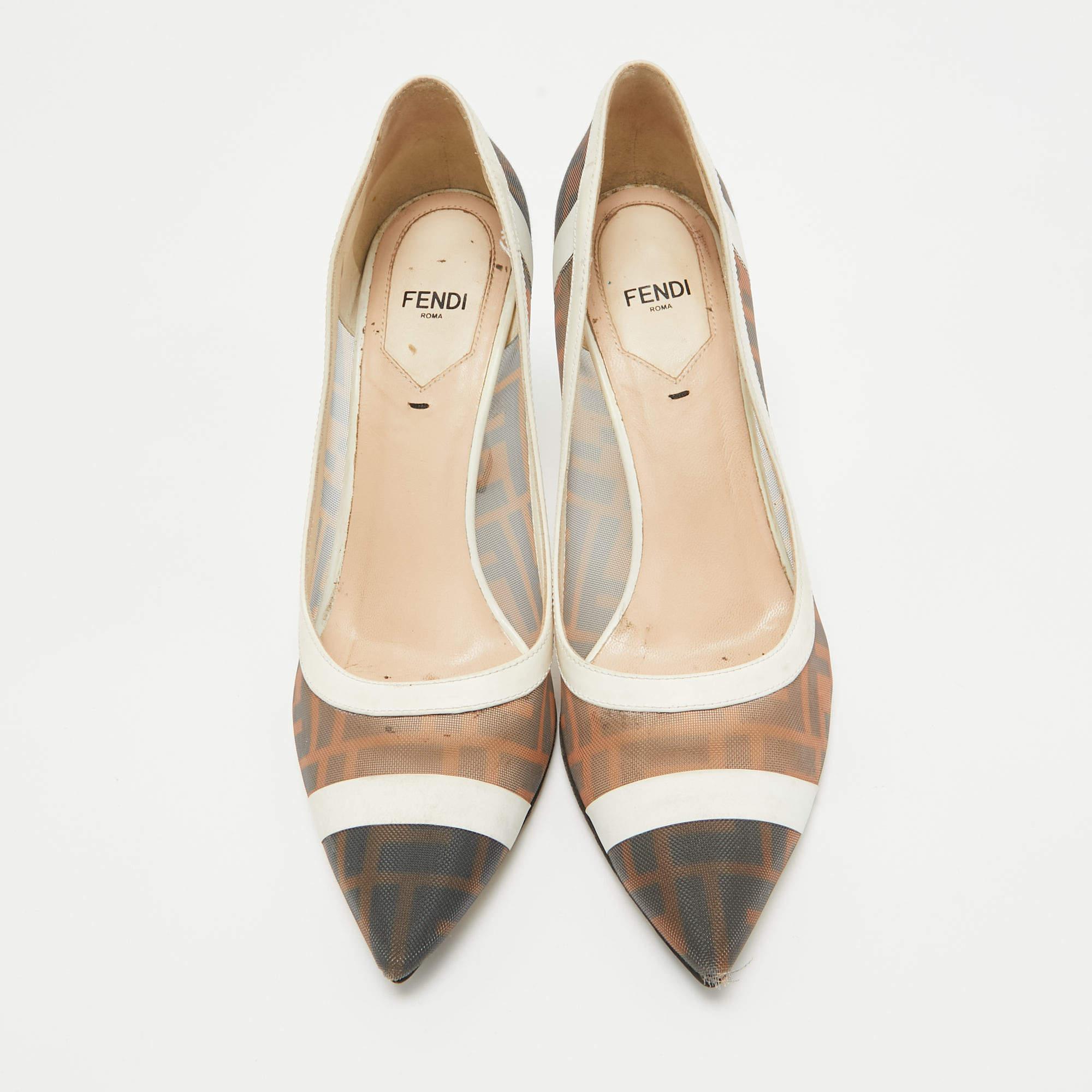 Beige Fendi Brown/Cream Mesh and Leather Colibri Pumps Size 38