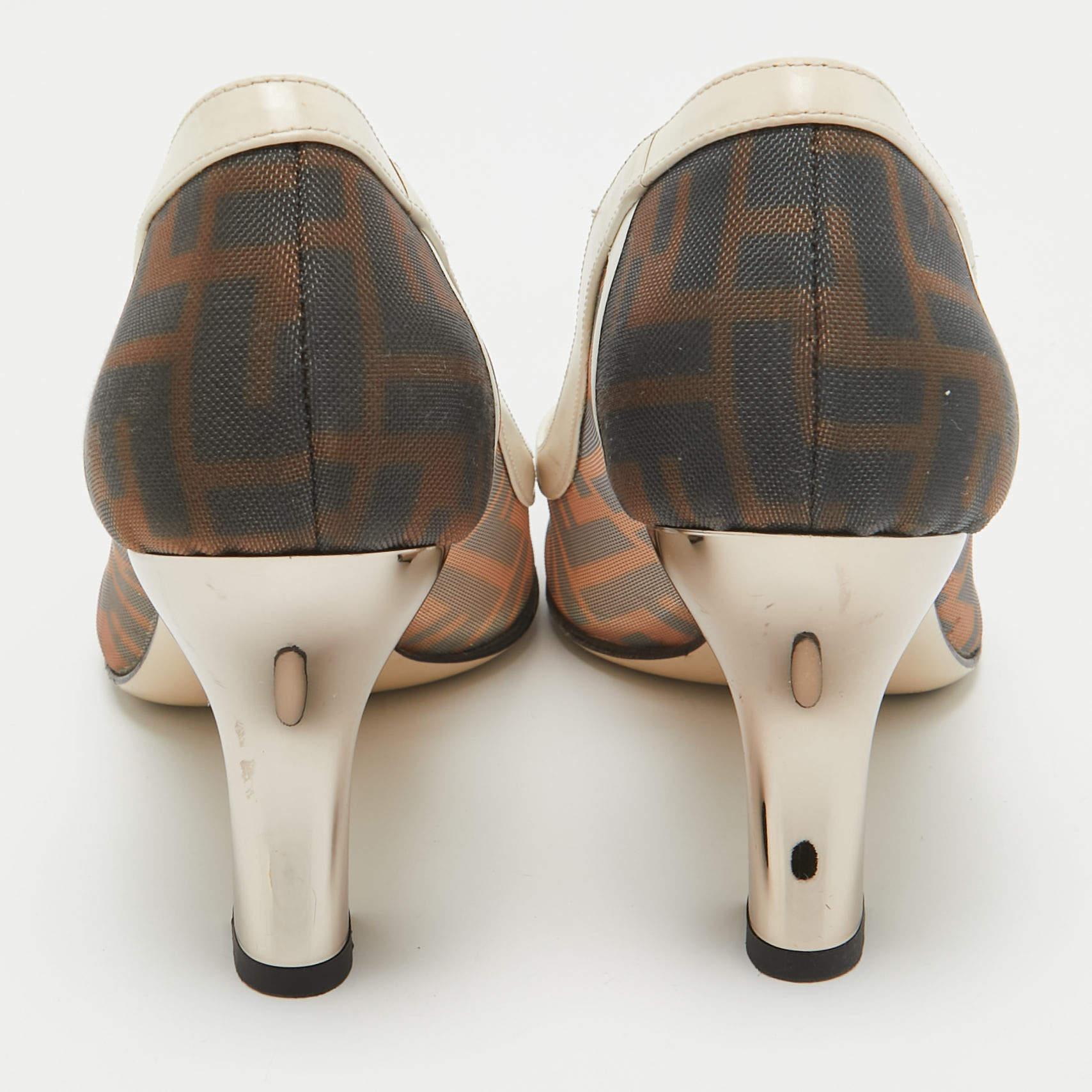 Women's Fendi Brown/Cream Mesh and Leather Colibri Pumps Size 38