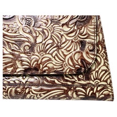 Fendi Brown & Cream Tooled Leather Top Handle Flap Bag circa 1990s