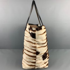 FENDI Brown Cream Zebra Leather Calf Hair Tote Bag