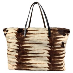 FENDI Brown Cream Zebra Leather Calf Hair Tote Bag