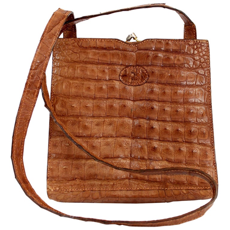 Fendi Brown Crocodile Leather Crossbody Bag 1980s Golden Insert Monogram  Lining at 1stDibs