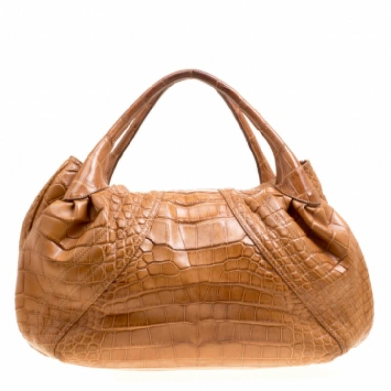 Fendi Hobo Spy Cocodrilo Marrón en venta 7