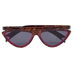 Fendi Brown/Dark Blue Pink Logo FF 0383/S Cat Eye Sunglasses