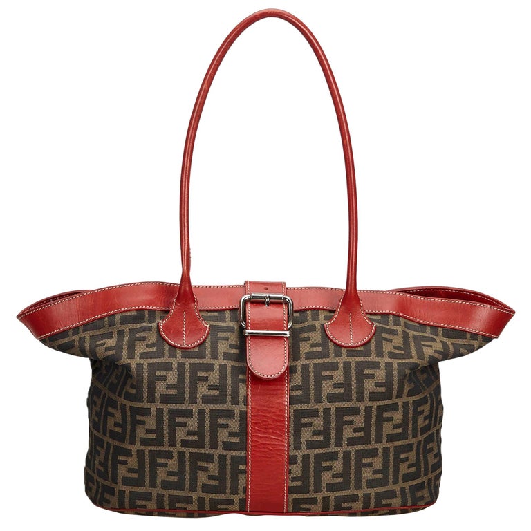 Fendi Brown Dark Brown Canvas Fabric Zucca Tote Bag Italy For Sale at 1stdibs