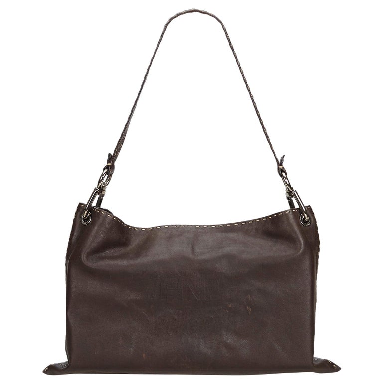Fendi Brown Dark Brown Leather Selleria Shoulder Bag Italy at 1stDibs