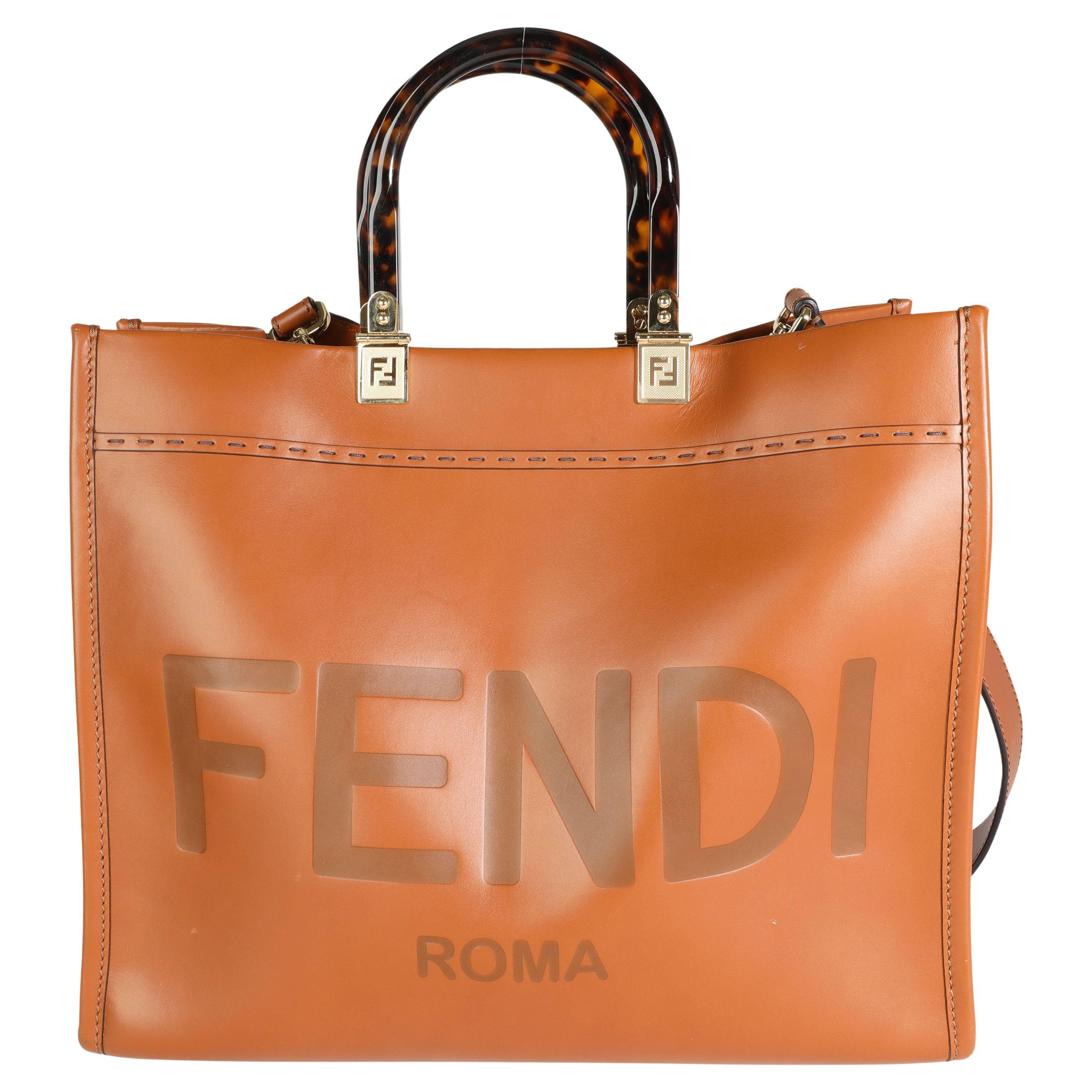 Fendi Brown Debossed Leather and Tortoiseshell Plexiglass Medium Sunshine  Shopper For Sale at 1stDibs