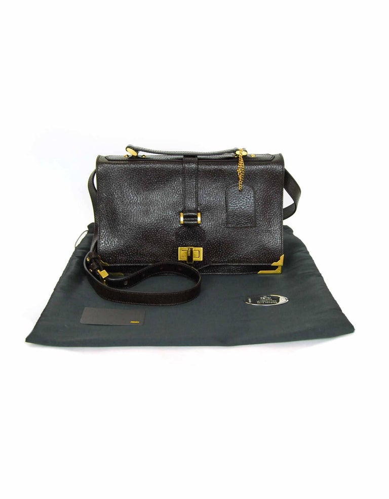 Fendi Brown Embossed Leather Crossbody Bag For Sale at 1stDibs