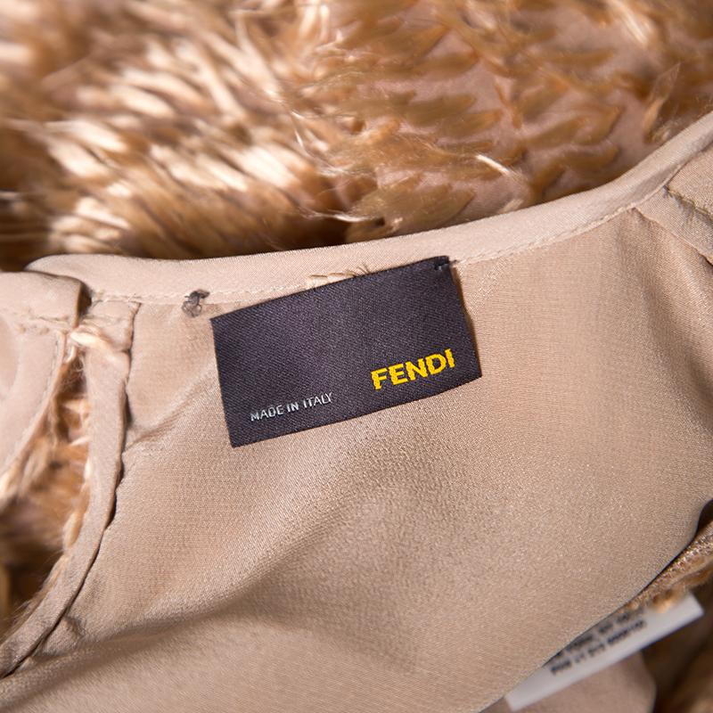 Women's Fendi Brown Faux Feather Textured Maxi Dress S