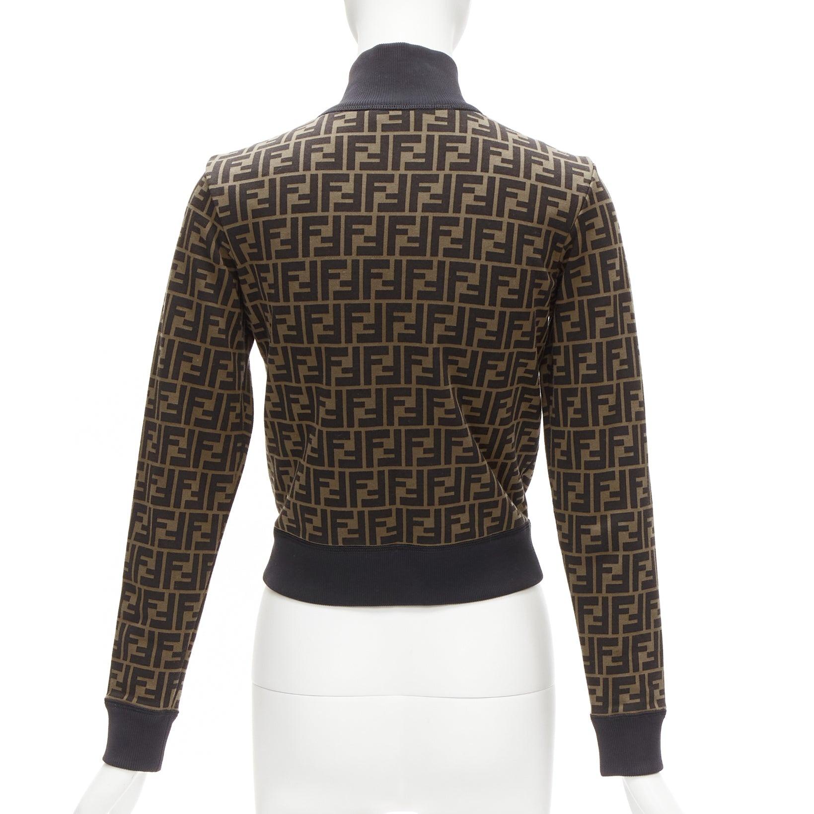 FENDI brown FF embroidery Zucca monogram cotton cropped track jacket IT40 S For Sale 1