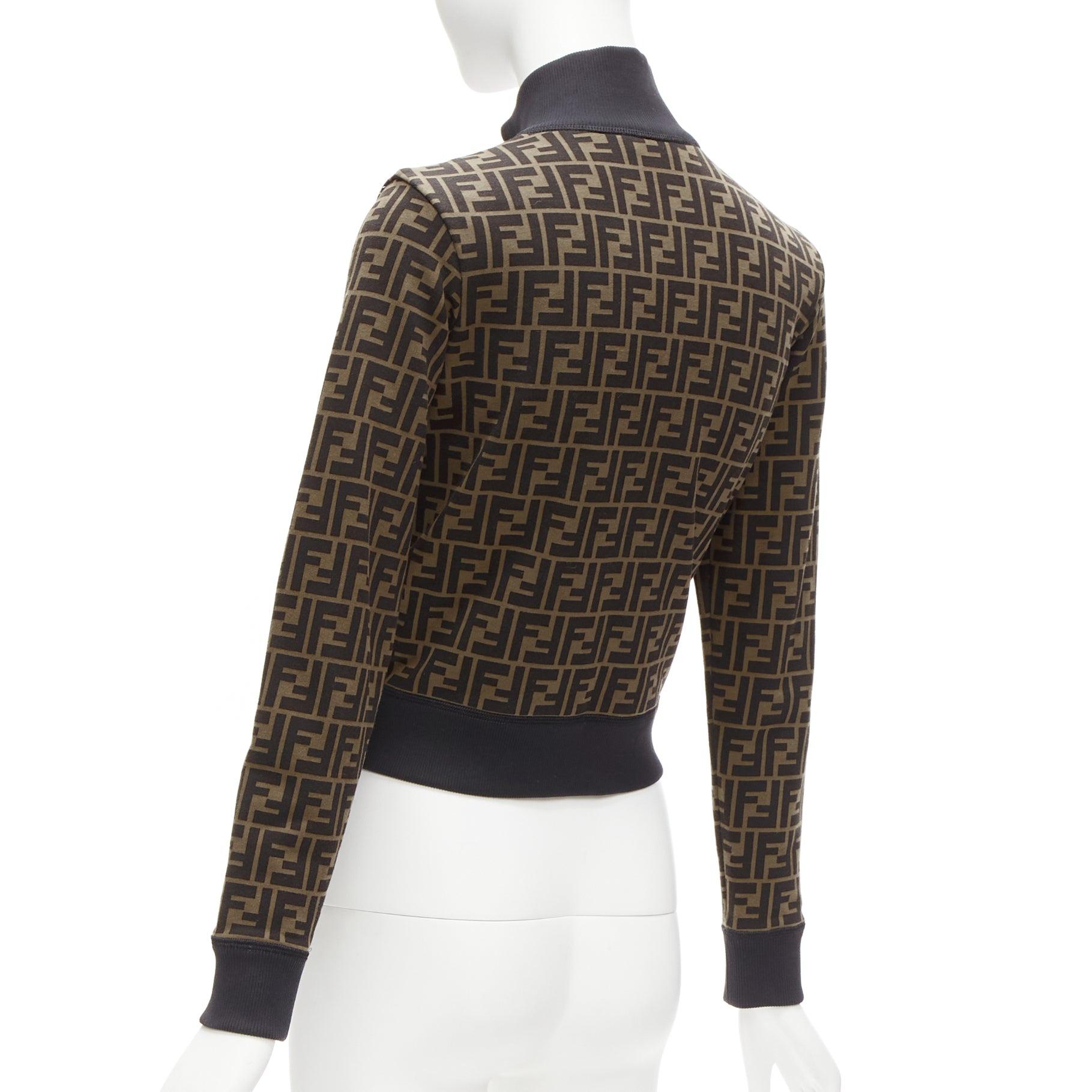 FENDI brown FF embroidery Zucca monogram cotton cropped track jacket IT40 S For Sale 2