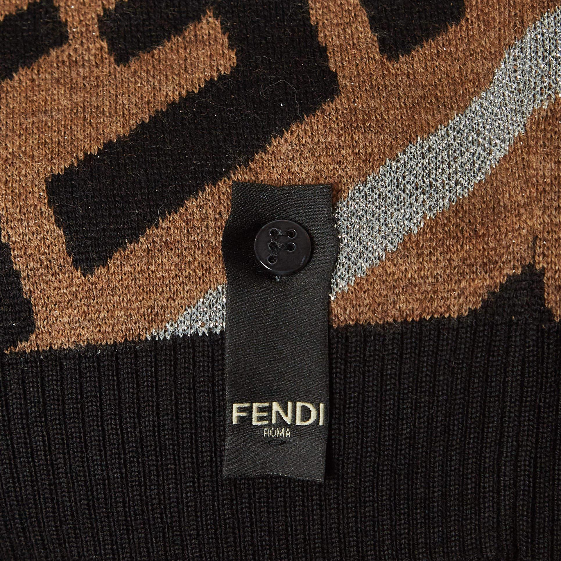 Fendi Brown FF Intarsia Lurex Knit Prints-On Sweater M In Excellent Condition For Sale In Dubai, Al Qouz 2