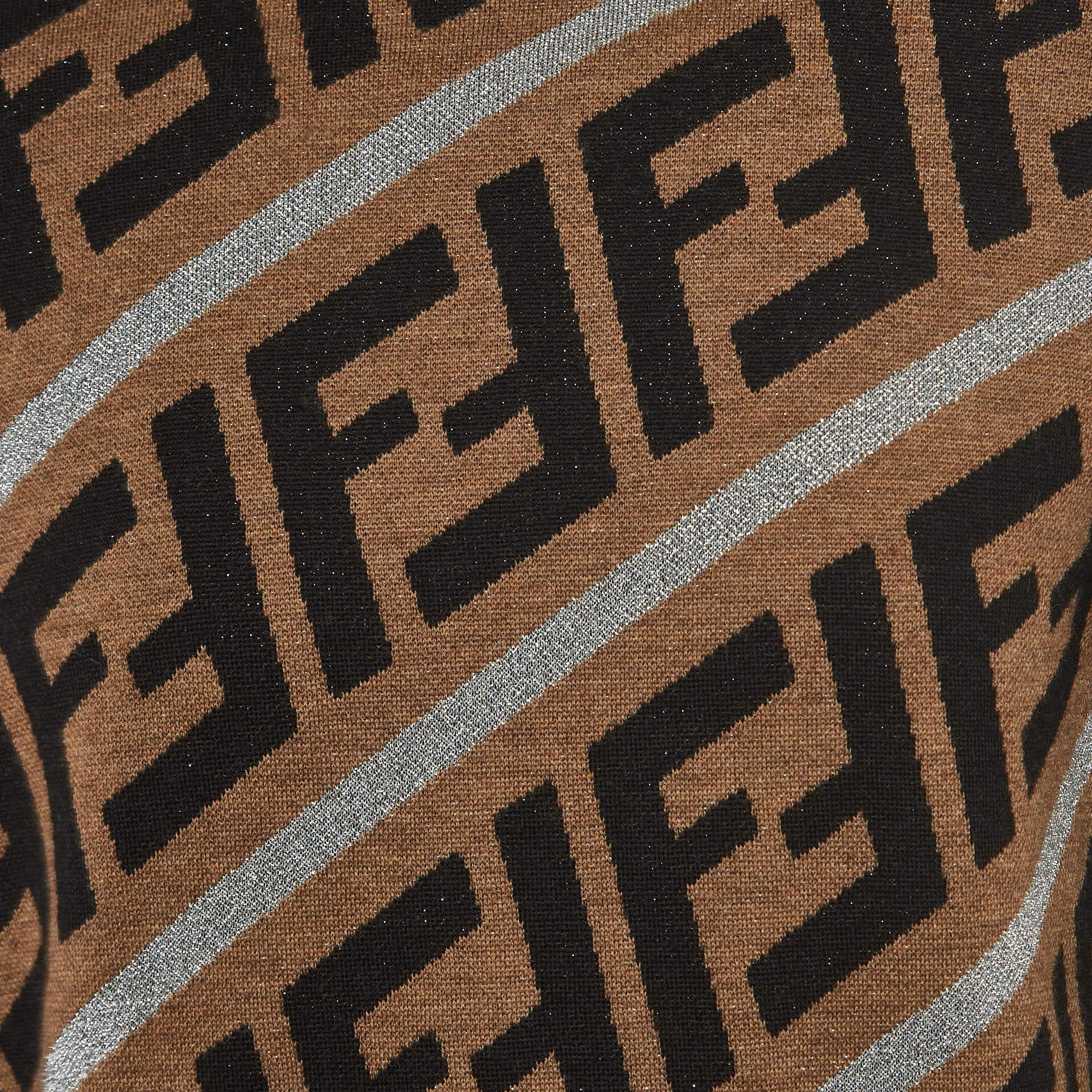Fendi Brown FF Intarsia Lurex Knit Prints-On Pullover M Herren im Angebot