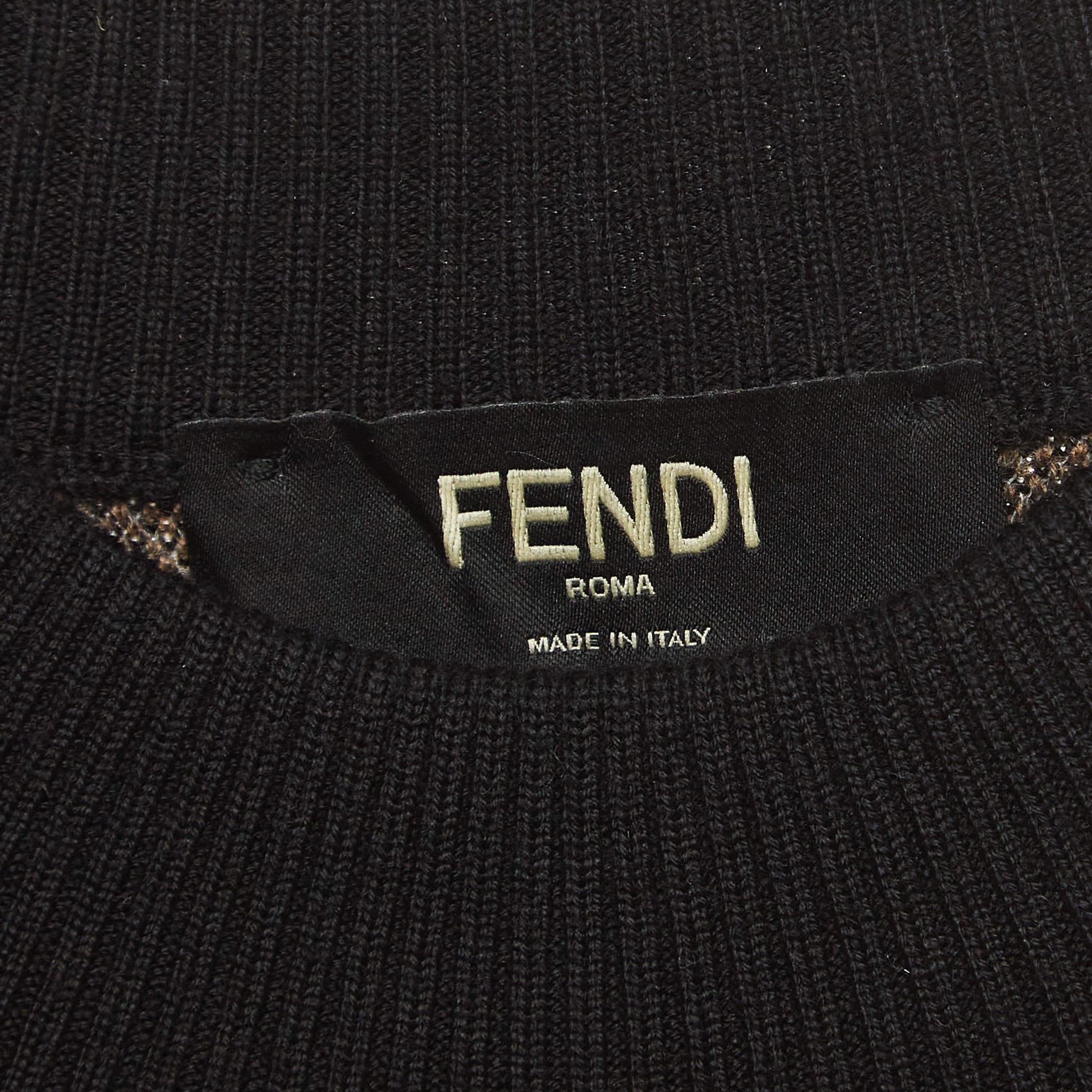 Fendi Brown FF Intarsia Lurex Knit Prints-On Sweater M For Sale 1