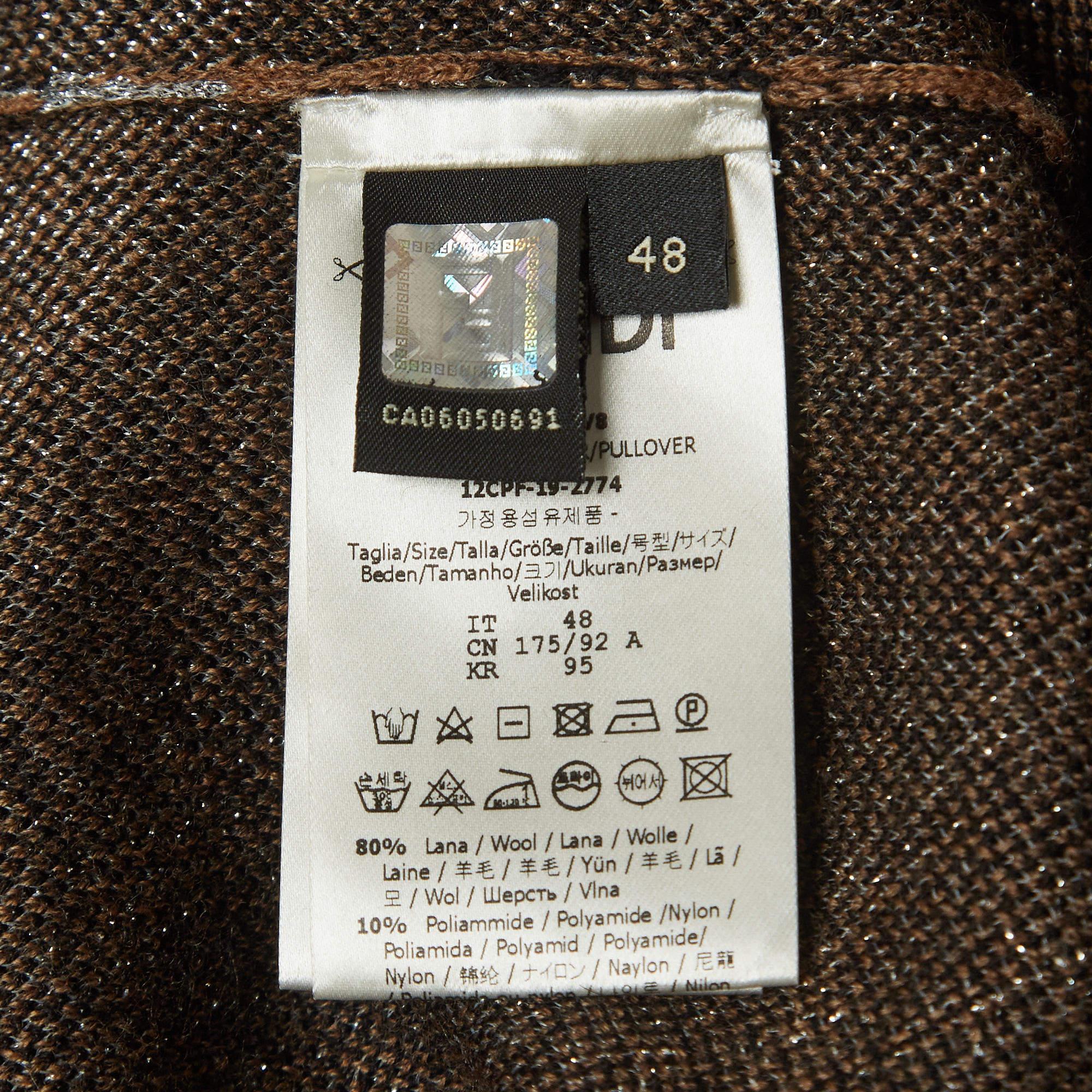 Fendi Brown FF Intarsia Lurex Knit Prints-On Pullover M im Angebot 2